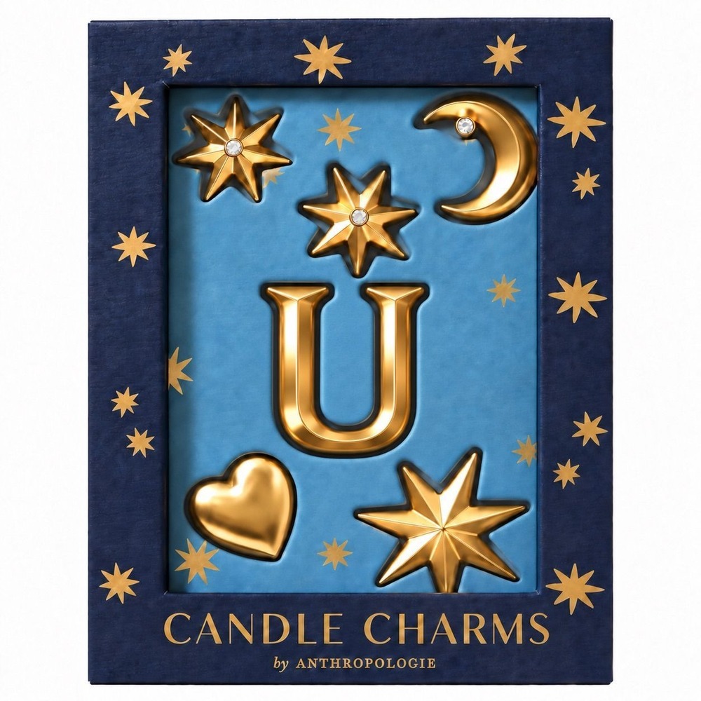 Anthropologie U Monogram Celestial Gold Candle Charms Stars Moon Heart NWT